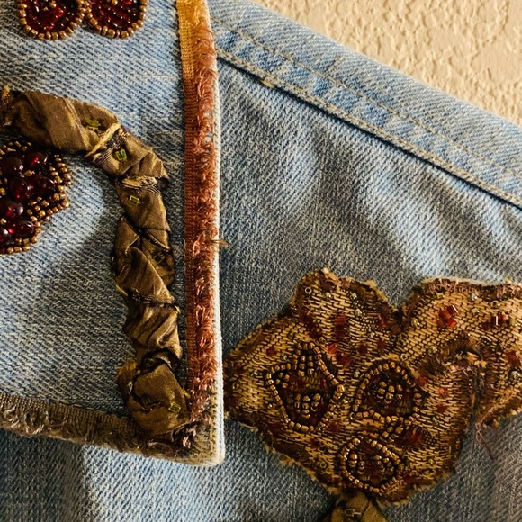 MARY FRANCES Denim EMBELLISHED JACKET Beads-Satin Stones SMALL -MARKDOWN - Picture 7 of 12